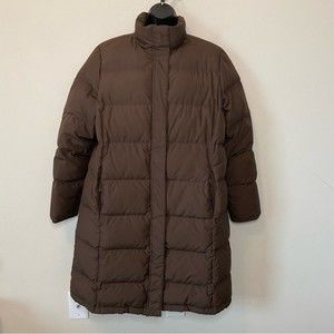 L.L. Bean Brown Quilted Puffer Down Jacket Size XL Long Midi Length Neutral